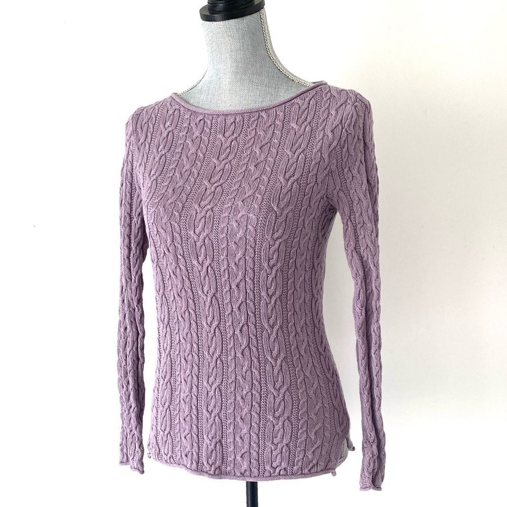 Lauren Ralph Lauren Lavender Cable Knit Sweater Sz S Cotton Preppy Beach Coastal